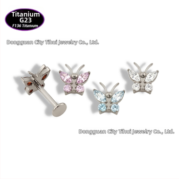 Lūpų papuošalas – drugelio formos titano lydinio su cirkonio kristalais (5A), grynumas G23