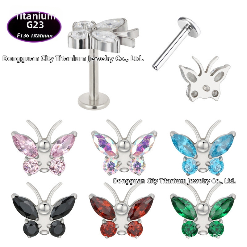 Piercing do pier – motýľový tvar z titánovej zliatiny s cirónovými kryštálmi (5A), čistota G23