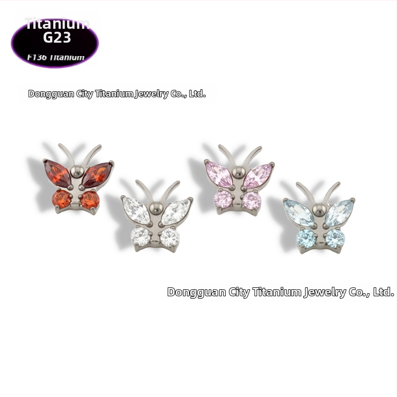 Piercing do pier – motýľový tvar z titánovej zliatiny s cirónovými kryštálmi (5A), čistota G23