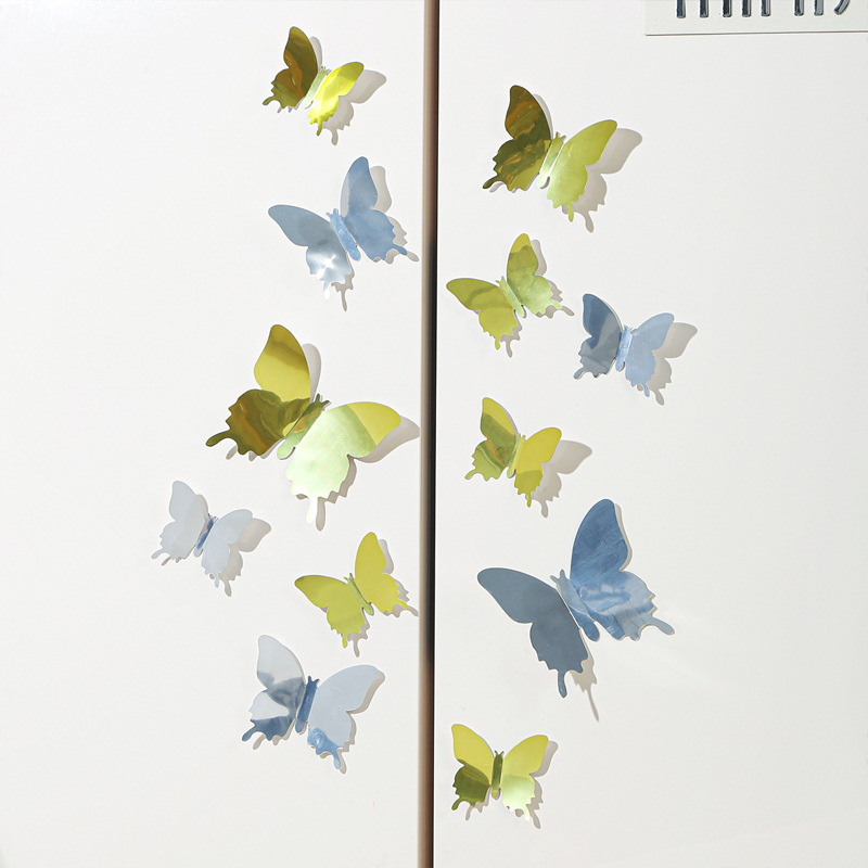 3D PVC огледален пеперуден стенен стикер за декорация на дневната