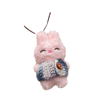 Korejas stila auduma pūkaina bērnu kaklarota ar pūkaino piekariņu – truša un lāča motīvs