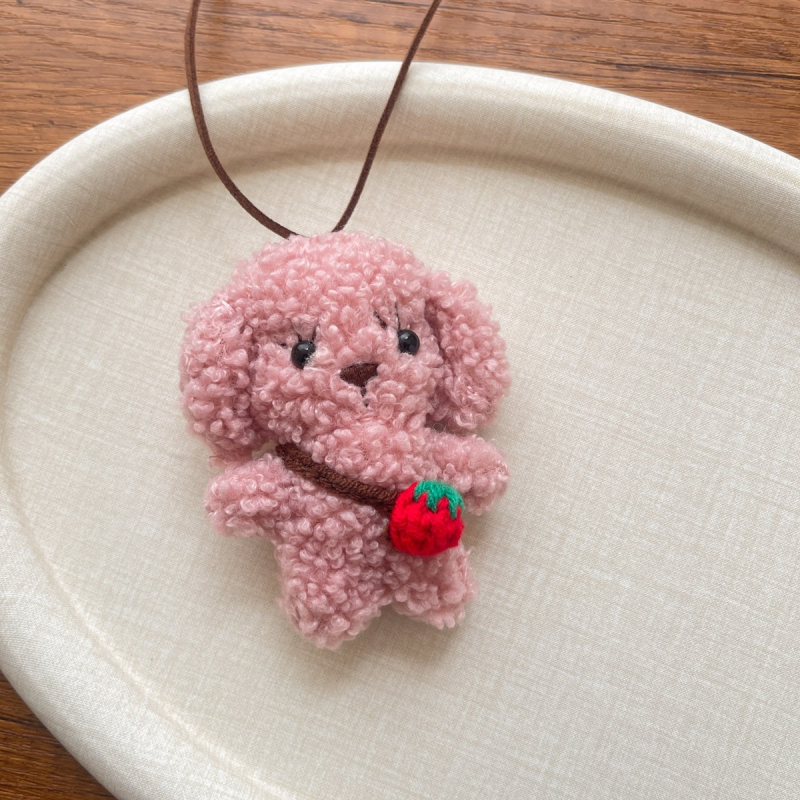 Korejas stila auduma pūkaina bērnu kaklarota ar pūkaino piekariņu – truša un lāča motīvs