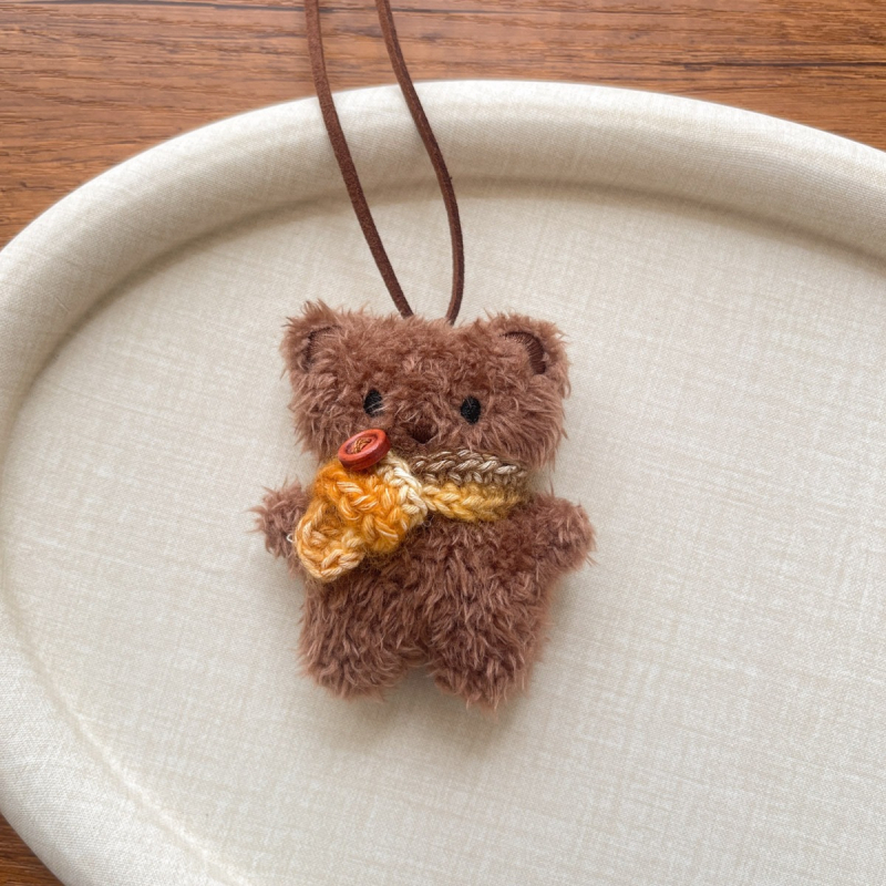 Korejas stila auduma pūkaina bērnu kaklarota ar pūkaino piekariņu – truša un lāča motīvs