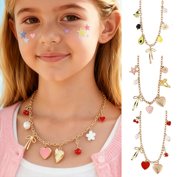 Κολιέ για κορίτσια — μεταλλικό κολιέ σε σχήμα φιόγκο, αλυσίδα με μπάλες, μήκος 21–50 cm, απλό παιδικό στυλ