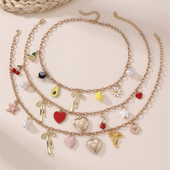 Κολιέ για κορίτσια — μεταλλικό κολιέ σε σχήμα φιόγκο, αλυσίδα με μπάλες, μήκος 21–50 cm, απλό παιδικό στυλ