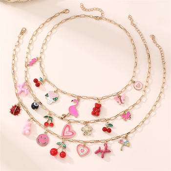 Κολιέ για κορίτσια — μεταλλικό κολιέ σε σχήμα φιόγκο, αλυσίδα με μπάλες, μήκος 21–50 cm, απλό παιδικό στυλ