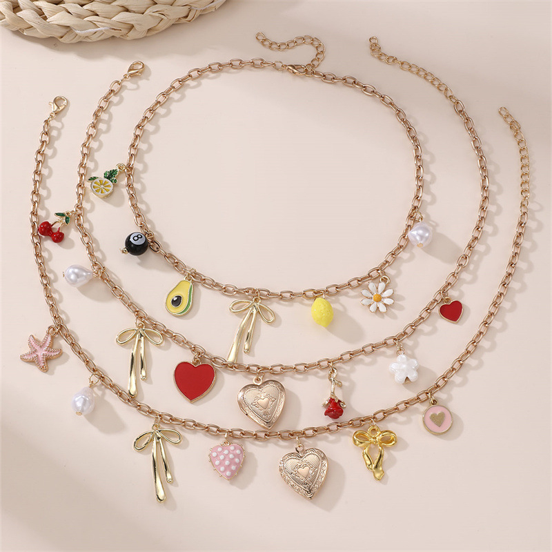 Κολιέ για κορίτσια — μεταλλικό κολιέ σε σχήμα φιόγκο, αλυσίδα με μπάλες, μήκος 21–50 cm, απλό παιδικό στυλ