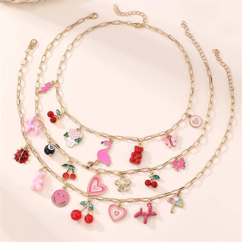 Κολιέ για κορίτσια — μεταλλικό κολιέ σε σχήμα φιόγκο, αλυσίδα με μπάλες, μήκος 21–50 cm, απλό παιδικό στυλ