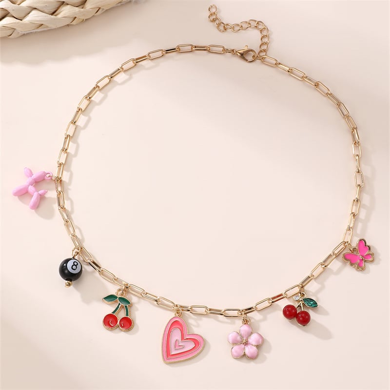 Κολιέ για κορίτσια — μεταλλικό κολιέ σε σχήμα φιόγκο, αλυσίδα με μπάλες, μήκος 21–50 cm, απλό παιδικό στυλ