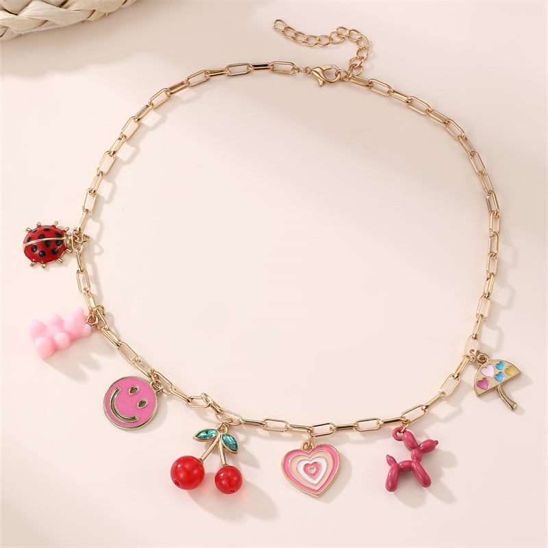 Κολιέ για κορίτσια — μεταλλικό κολιέ σε σχήμα φιόγκο, αλυσίδα με μπάλες, μήκος 21–50 cm, απλό παιδικό στυλ