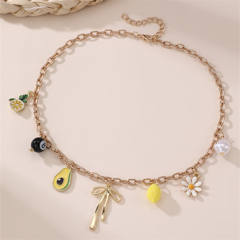 Κολιέ για κορίτσια — μεταλλικό κολιέ σε σχήμα φιόγκο, αλυσίδα με μπάλες, μήκος 21–50 cm, απλό παιδικό στυλ