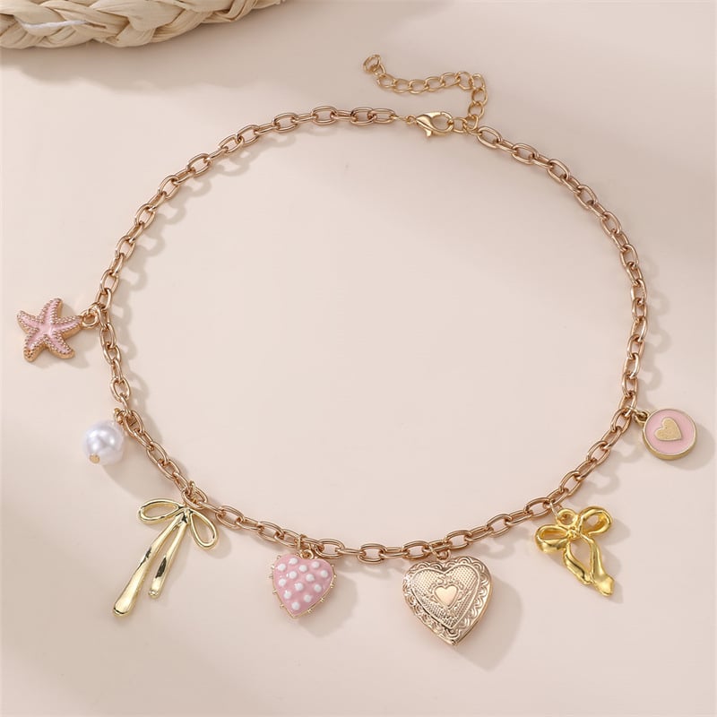 Κολιέ για κορίτσια — μεταλλικό κολιέ σε σχήμα φιόγκο, αλυσίδα με μπάλες, μήκος 21–50 cm, απλό παιδικό στυλ