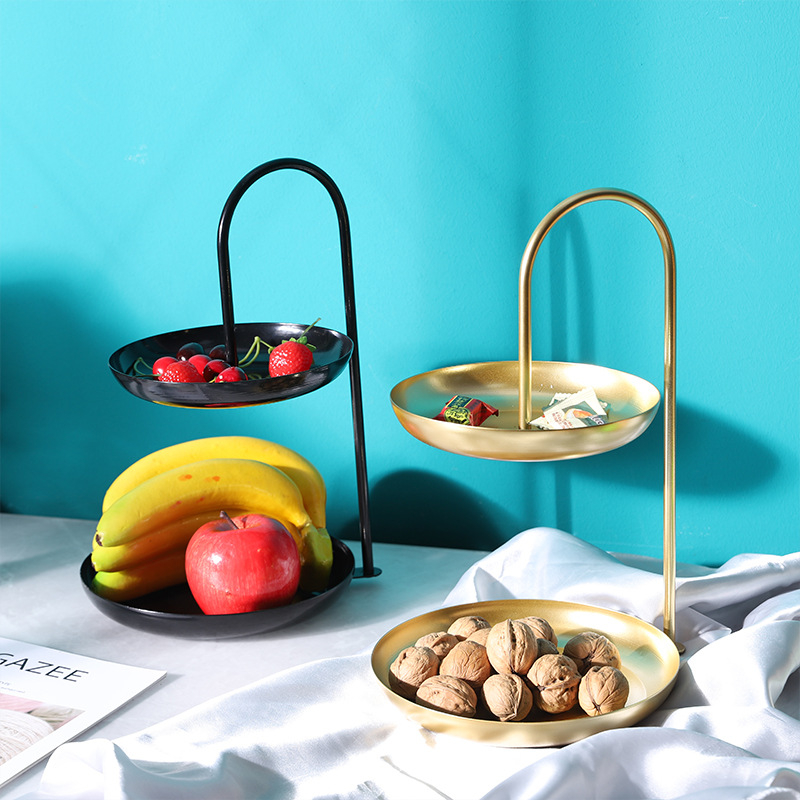 Двуслойна метална плодова чиния за дневна стая, масичка за кафе, поднос за закуски и бонбони