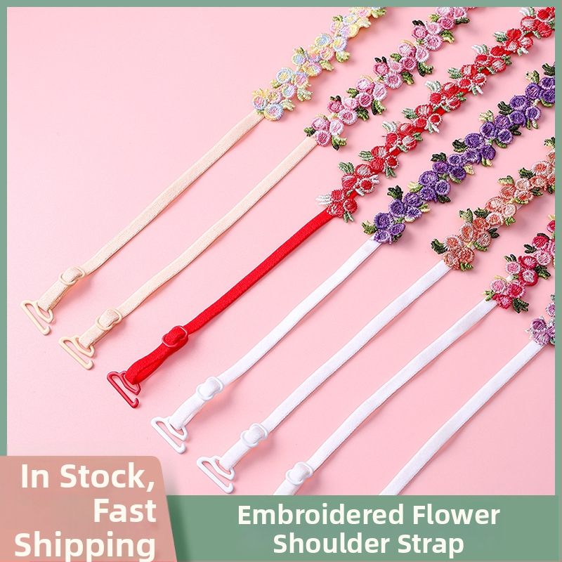 Krajkové ramienka podprsenky s vyšívanými kvetmi, náhradné ramienka pre spodné prádlo, dvojité ramenné popruhy
