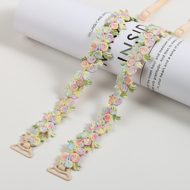 Mežģīņu krūšu siksnas ar izšūtiem ziediem, aizstājamas siksnas lenjerijai, dubultās plecu siksnas