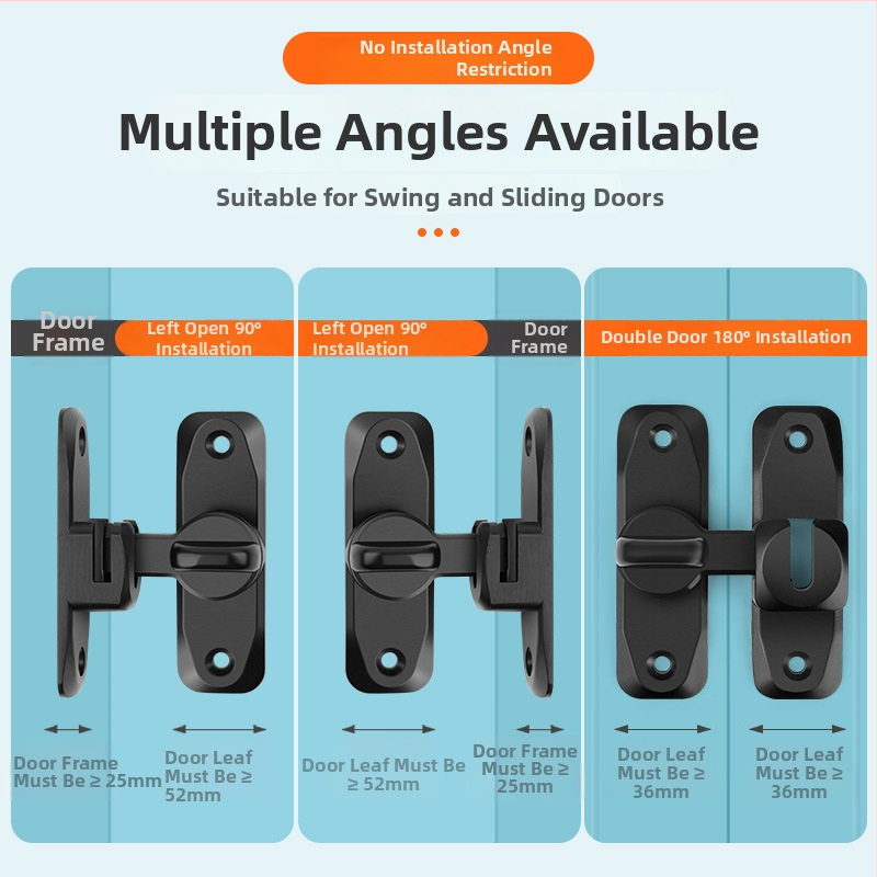 Bez urbšanas durvju aizslēgs 90° plūsmīgām durvīm – cinka sakausējuma materiāls, piemērots šķūnim un vannas istabai