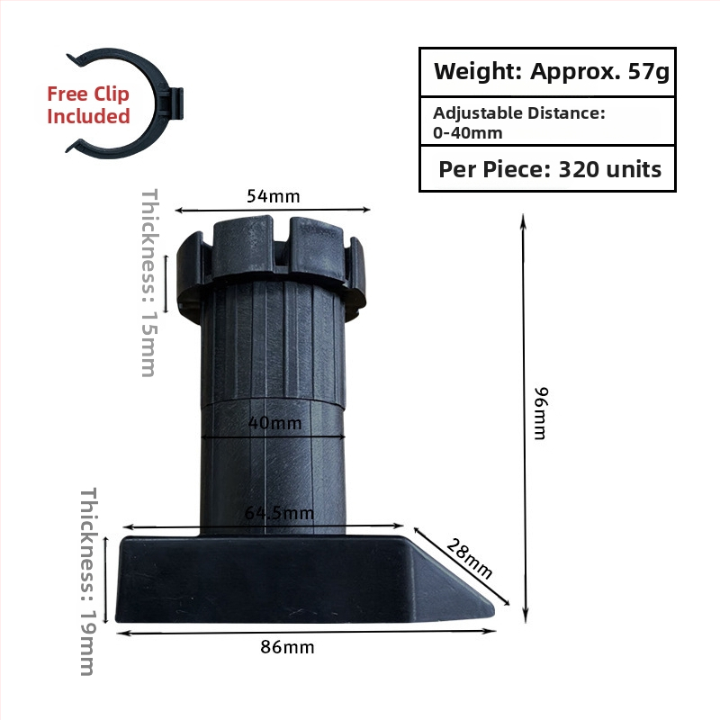 Regulējamas skapja kājiņas, ABS plastmasa, smagā slodze, mēbelēm