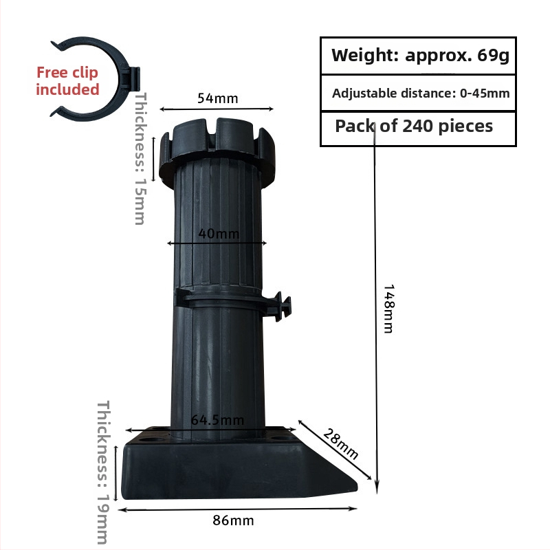 Regulējamas skapja kājiņas, ABS plastmasa, smagā slodze, mēbelēm