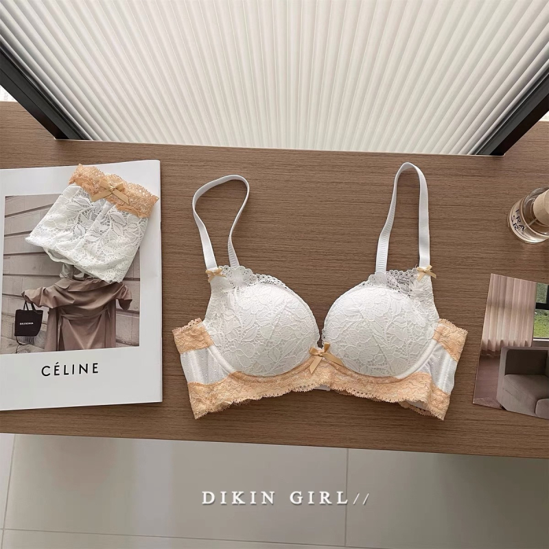 Set grudnjaka bez žice s čipkom, košarica 3/4, najlonska tkanina, podstava Nylon/Nylon, stražnje zatvaranje s tri reda kukica, fiksni dvostruki naramenice, funkcija skupljanja