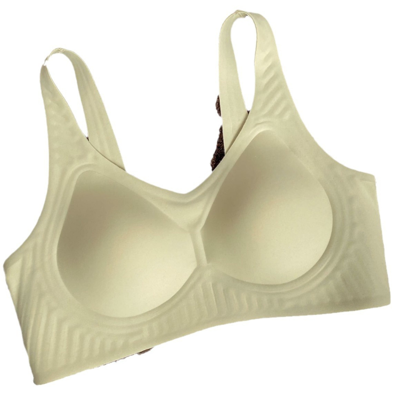 Mīksts atbalsta krūšturis, bez stieples, 3/4 kauss ar lateksa veidolu, galvenais audums neilons, pildījums spandeks 50–70%, fiksēti dubultie siksniņas, mugurē četru rindu aizdare