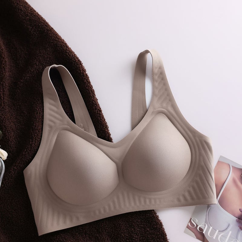 Mīksts atbalsta krūšturis, bez stieples, 3/4 kauss ar lateksa veidolu, galvenais audums neilons, pildījums spandeks 50–70%, fiksēti dubultie siksniņas, mugurē četru rindu aizdare