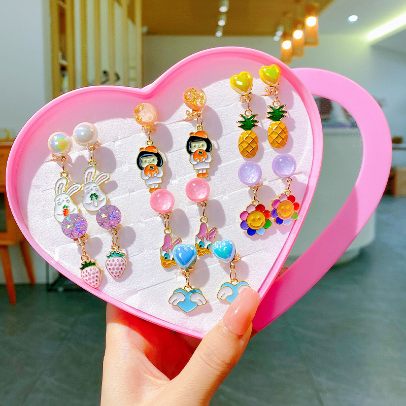 Bērnu ausu klipsi – Princeses sērija, rokdarbs no sakausējuma, bez piespraudes, piemērots vecumam 3–6, 6–10 un 10+