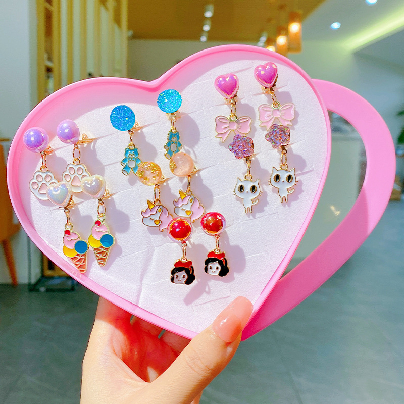 Bērnu ausu klipsi – Princeses sērija, rokdarbs no sakausējuma, bez piespraudes, piemērots vecumam 3–6, 6–10 un 10+