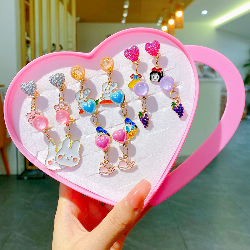 Bērnu ausu klipsi – Princeses sērija, rokdarbs no sakausējuma, bez piespraudes, piemērots vecumam 3–6, 6–10 un 10+