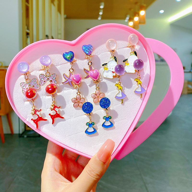 Bērnu ausu klipsi – Princeses sērija, rokdarbs no sakausējuma, bez piespraudes, piemērots vecumam 3–6, 6–10 un 10+