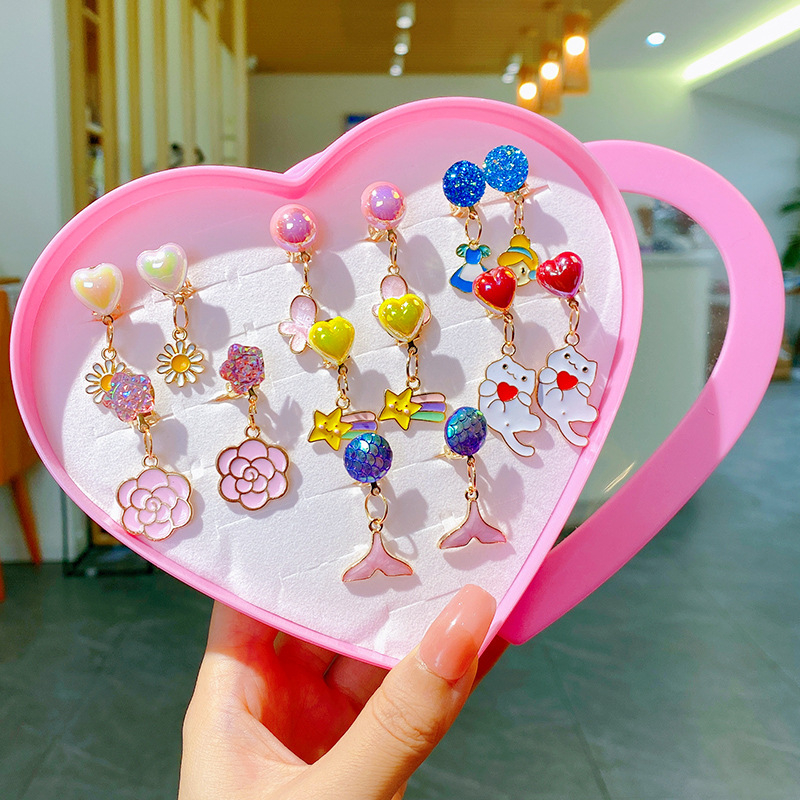 Bērnu ausu klipsi – Princeses sērija, rokdarbs no sakausējuma, bez piespraudes, piemērots vecumam 3–6, 6–10 un 10+