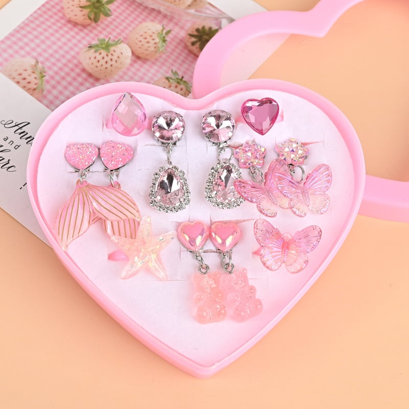 Bērnu klipsu auskari un gredzeni – roku darbs no plastmasas / sveķiem, karikatūru stila, vecums 6–10 gadi