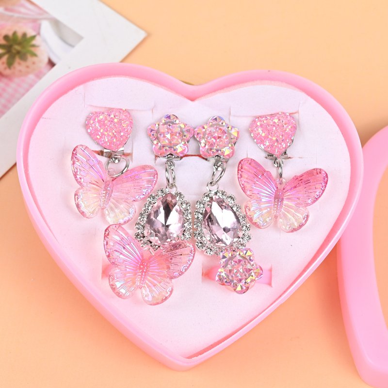 Bērnu klipsu auskari un gredzeni – roku darbs no plastmasas / sveķiem, karikatūru stila, vecums 6–10 gadi