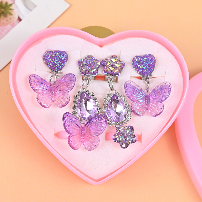 Bērnu klipsu auskari un gredzeni – roku darbs no plastmasas / sveķiem, karikatūru stila, vecums 6–10 gadi