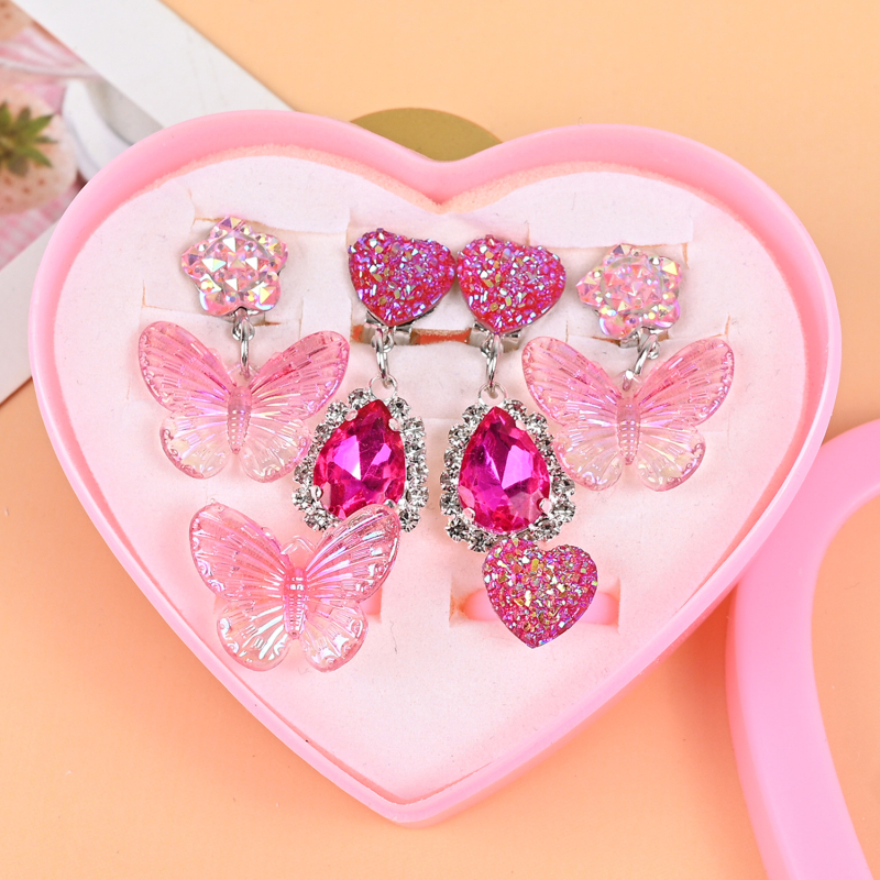 Bērnu klipsu auskari un gredzeni – roku darbs no plastmasas / sveķiem, karikatūru stila, vecums 6–10 gadi