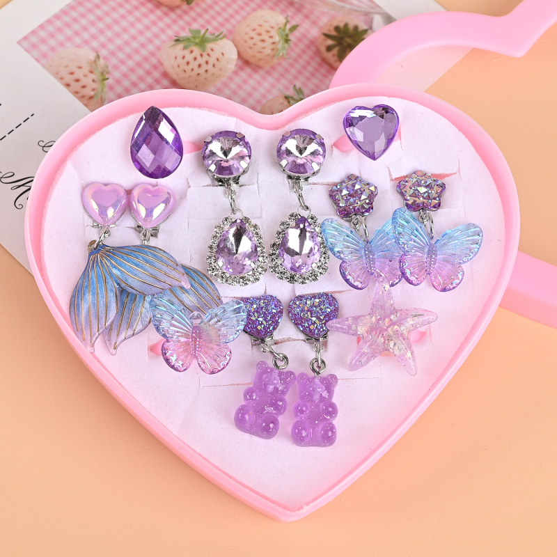 Bērnu klipsu auskari un gredzeni – roku darbs no plastmasas / sveķiem, karikatūru stila, vecums 6–10 gadi