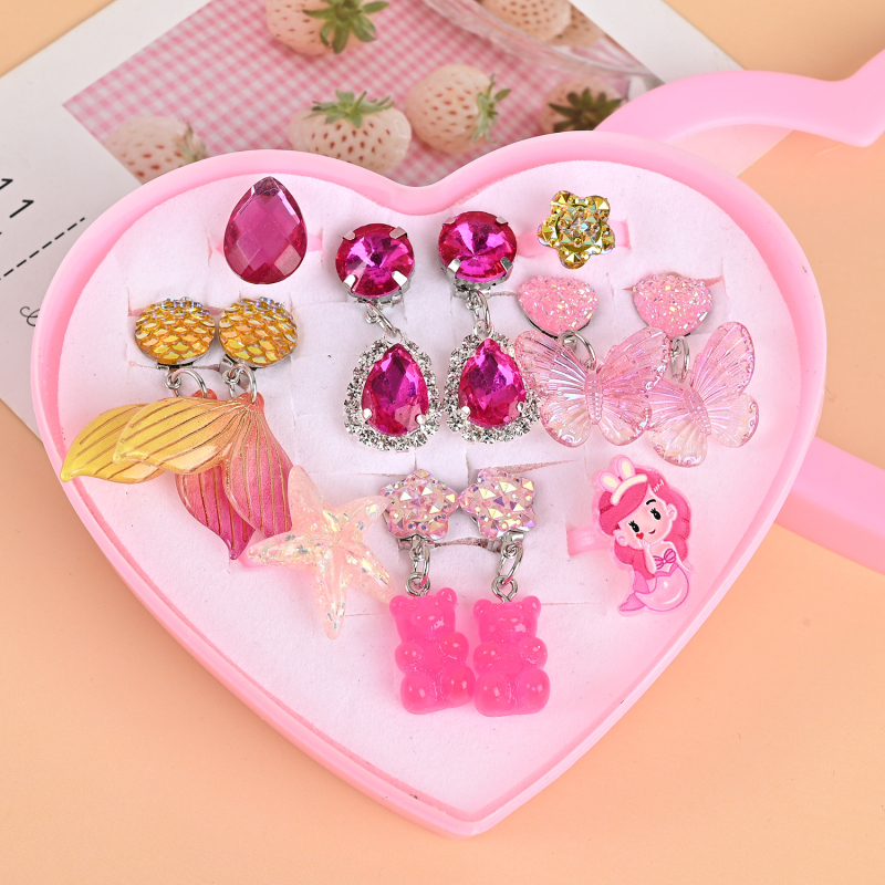 Bērnu klipsu auskari un gredzeni – roku darbs no plastmasas / sveķiem, karikatūru stila, vecums 6–10 gadi