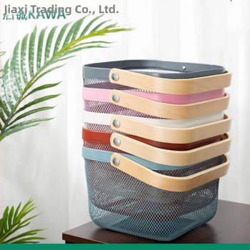 Καλάθι φρούτων και λαχανικών από σίδηρο και ξύλο, τετράγωνο μοντέλο (μεγάλο/μεσαίο), μοντέρνο μινιμαλιστικό στυλ