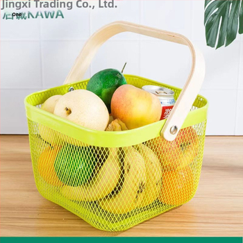 Καλάθι φρούτων και λαχανικών από σίδηρο και ξύλο, τετράγωνο μοντέλο (μεγάλο/μεσαίο), μοντέρνο μινιμαλιστικό στυλ