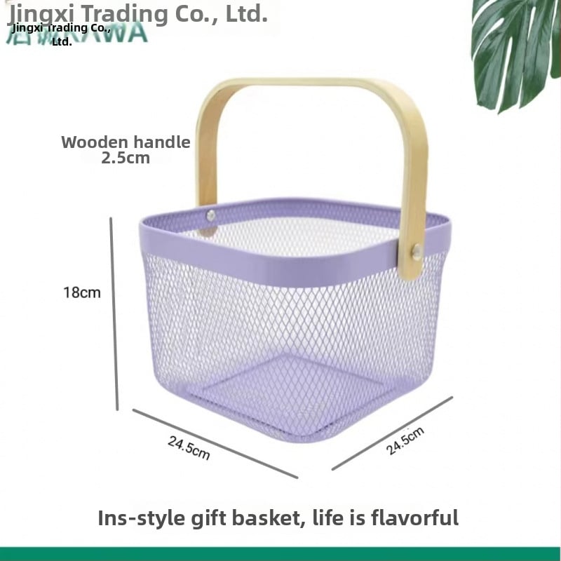 Καλάθι φρούτων και λαχανικών από σίδηρο και ξύλο, τετράγωνο μοντέλο (μεγάλο/μεσαίο), μοντέρνο μινιμαλιστικό στυλ