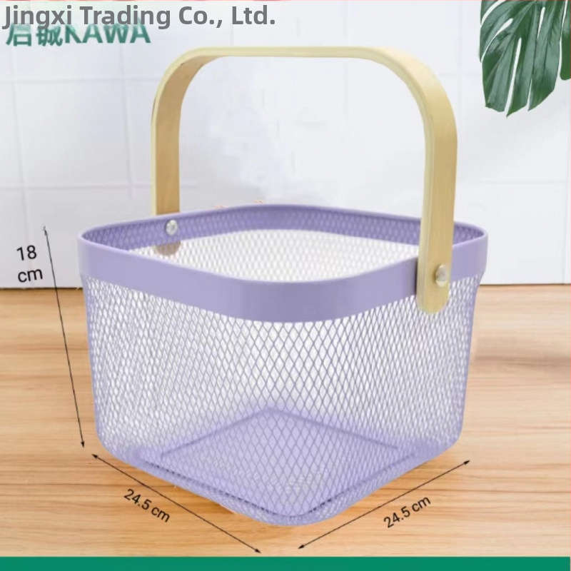 Καλάθι φρούτων και λαχανικών από σίδηρο και ξύλο, τετράγωνο μοντέλο (μεγάλο/μεσαίο), μοντέρνο μινιμαλιστικό στυλ