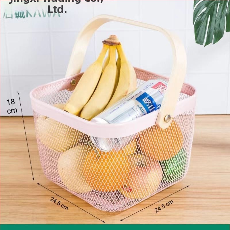 Καλάθι φρούτων και λαχανικών από σίδηρο και ξύλο, τετράγωνο μοντέλο (μεγάλο/μεσαίο), μοντέρνο μινιμαλιστικό στυλ