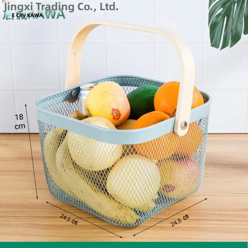 Καλάθι φρούτων και λαχανικών από σίδηρο και ξύλο, τετράγωνο μοντέλο (μεγάλο/μεσαίο), μοντέρνο μινιμαλιστικό στυλ