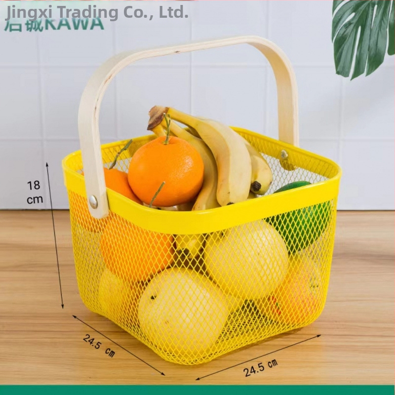 Καλάθι φρούτων και λαχανικών από σίδηρο και ξύλο, τετράγωνο μοντέλο (μεγάλο/μεσαίο), μοντέρνο μινιμαλιστικό στυλ