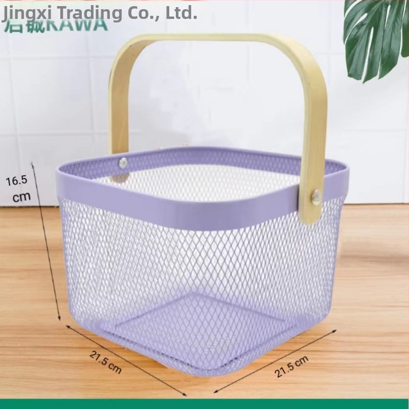 Καλάθι φρούτων και λαχανικών από σίδηρο και ξύλο, τετράγωνο μοντέλο (μεγάλο/μεσαίο), μοντέρνο μινιμαλιστικό στυλ