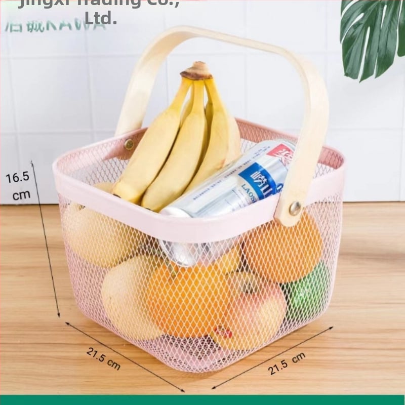 Καλάθι φρούτων και λαχανικών από σίδηρο και ξύλο, τετράγωνο μοντέλο (μεγάλο/μεσαίο), μοντέρνο μινιμαλιστικό στυλ