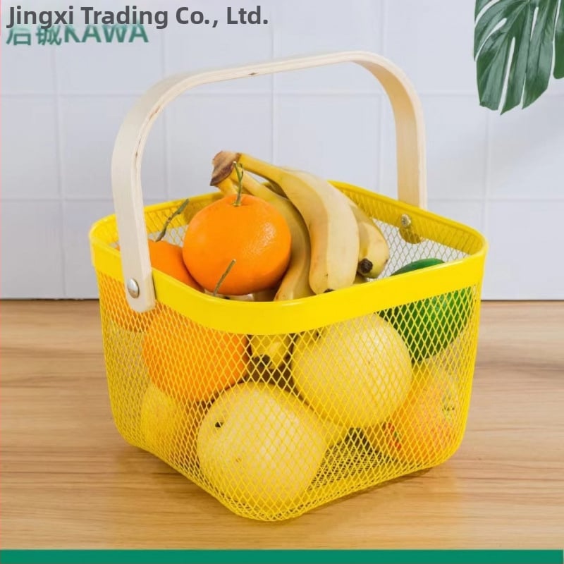 Καλάθι φρούτων και λαχανικών από σίδηρο και ξύλο, τετράγωνο μοντέλο (μεγάλο/μεσαίο), μοντέρνο μινιμαλιστικό στυλ