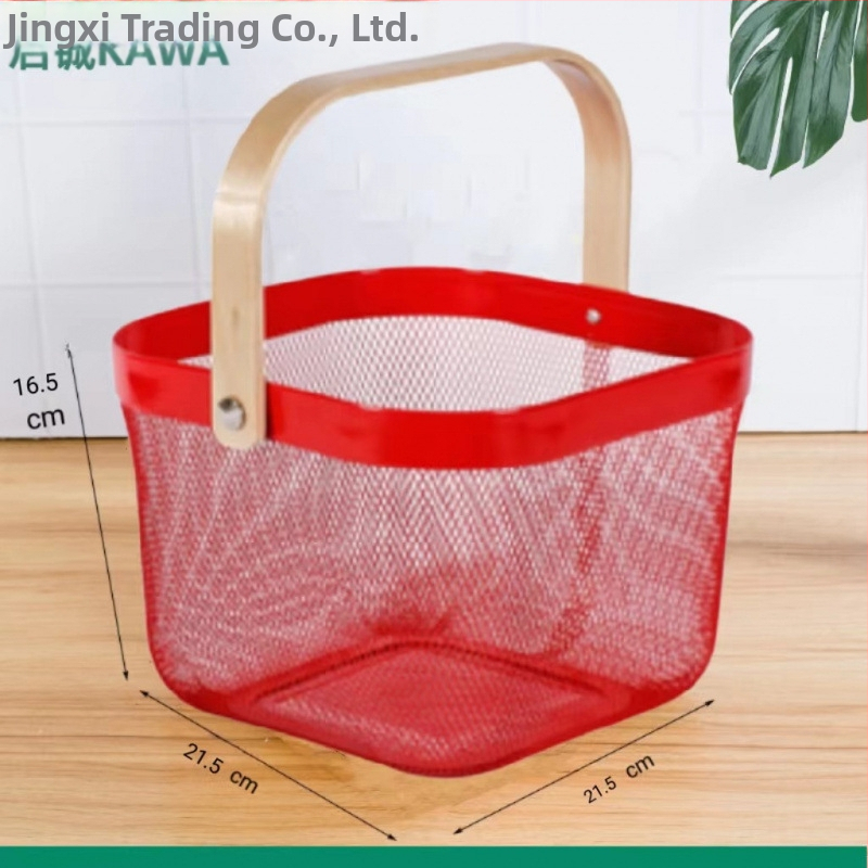 Καλάθι φρούτων και λαχανικών από σίδηρο και ξύλο, τετράγωνο μοντέλο (μεγάλο/μεσαίο), μοντέρνο μινιμαλιστικό στυλ