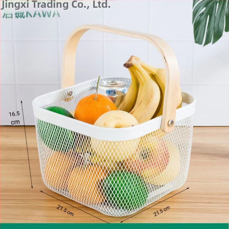 Καλάθι φρούτων και λαχανικών από σίδηρο και ξύλο, τετράγωνο μοντέλο (μεγάλο/μεσαίο), μοντέρνο μινιμαλιστικό στυλ