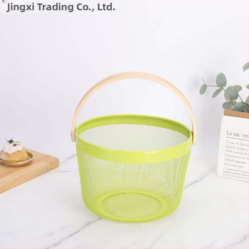 Καλάθι φρούτων και λαχανικών από σίδηρο και ξύλο, τετράγωνο μοντέλο (μεγάλο/μεσαίο), μοντέρνο μινιμαλιστικό στυλ