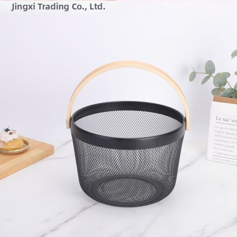 Καλάθι φρούτων και λαχανικών από σίδηρο και ξύλο, τετράγωνο μοντέλο (μεγάλο/μεσαίο), μοντέρνο μινιμαλιστικό στυλ